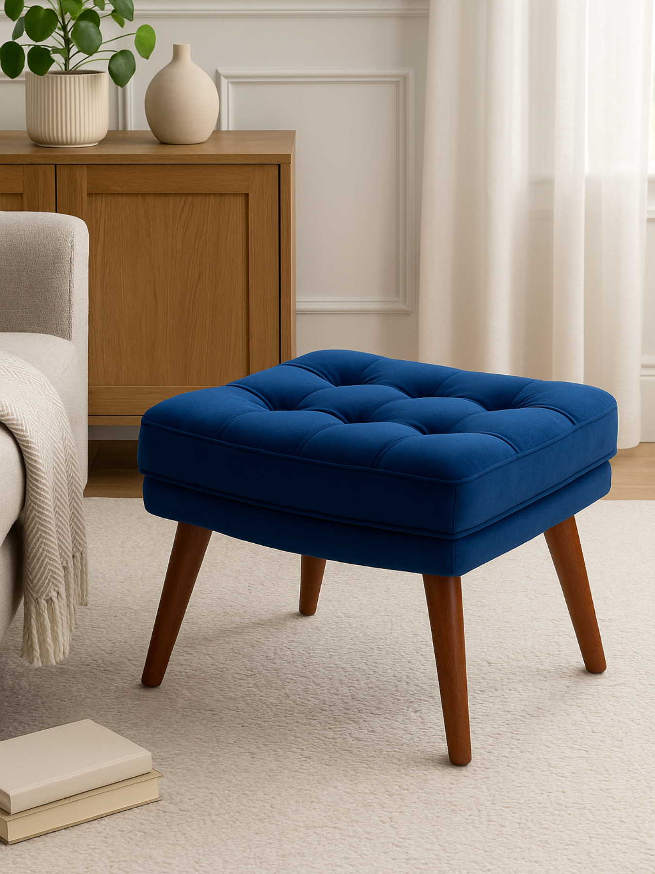 Living Room Stool with Soft Fabric, Comfortable Cushion, and