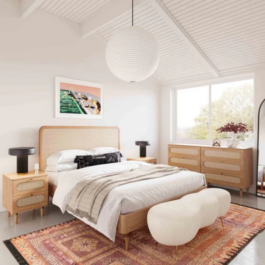 Carmen Teak Wood Rattan Bed