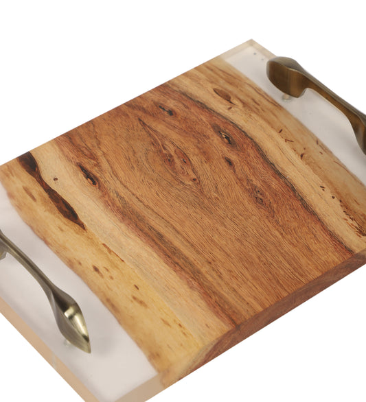 Luxurious Acacia Wooden Tray with Transparent Resin Inlay (12" x 8")