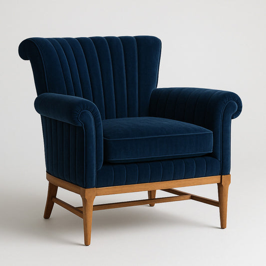 Detailed Tufted Super Comfy Navy Blue Velvet Sofa Lounge Chair