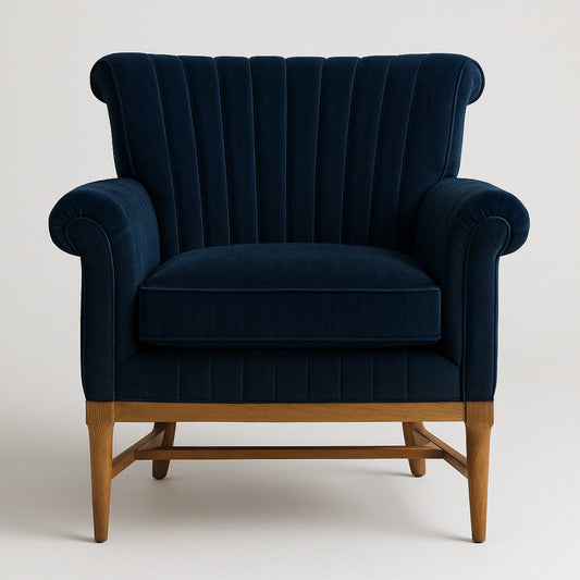 Detailed Tufted Super Comfy Navy Blue Velvet Sofa Lounge Chair