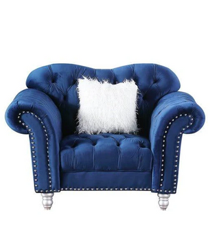 Velvet Living Room Chair Luxury Chesterfield Tufted Camel Back Armchair, Blue
