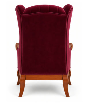 Teak Wood Wing Chair In Maroon Colour