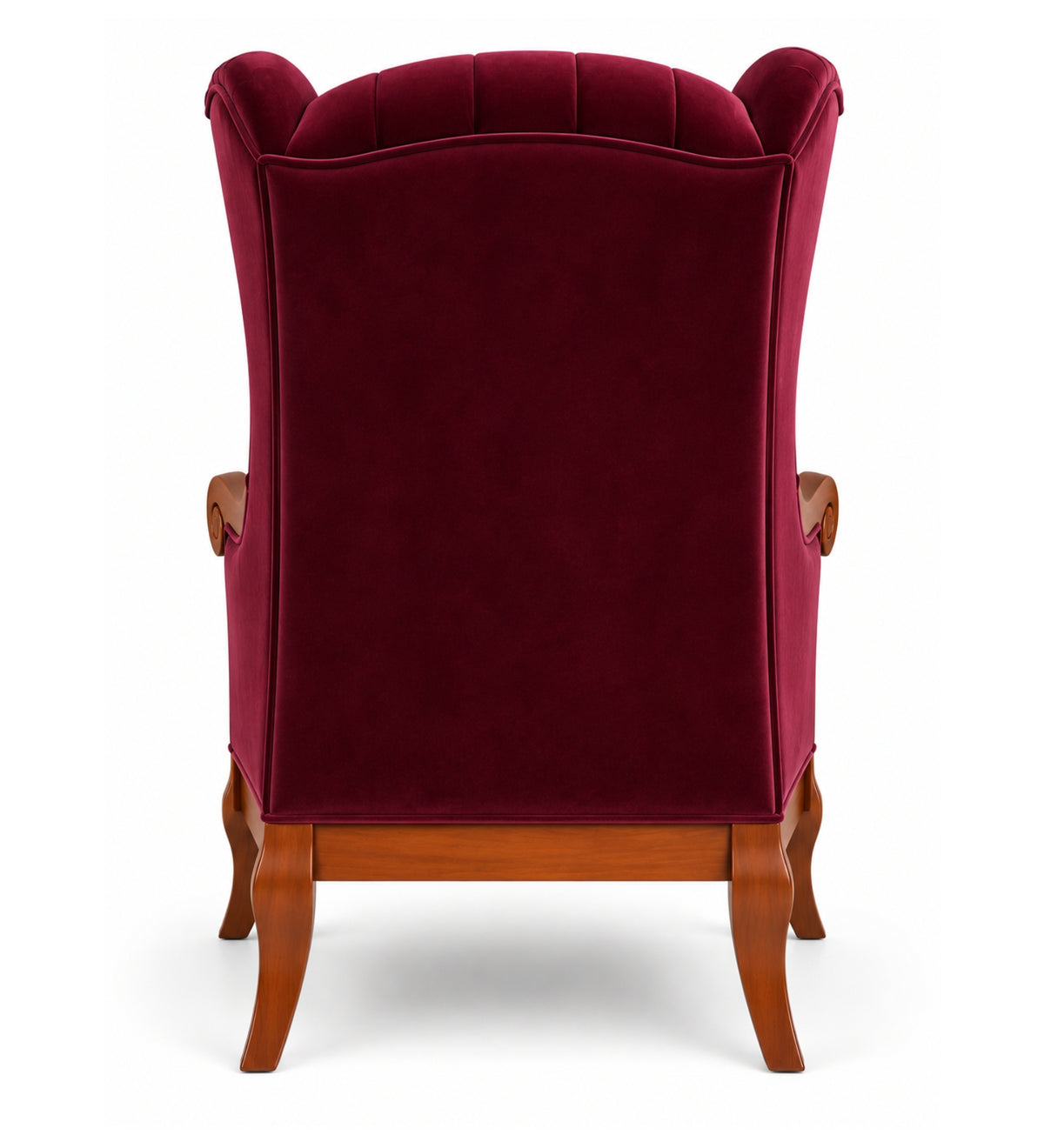 Teak Wood Wing Chair In Maroon Colour