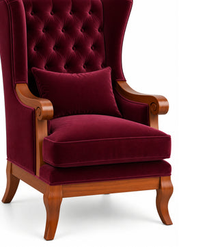 Teak Wood Wing Chair In Maroon Colour