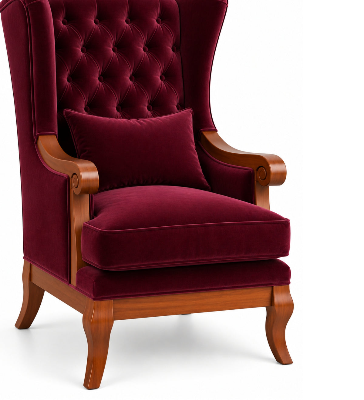 Teak Wood Wing Chair In Maroon Colour
