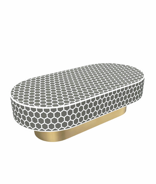 Inlay Jordan Oval Shape Coffee Table- Honeycomb