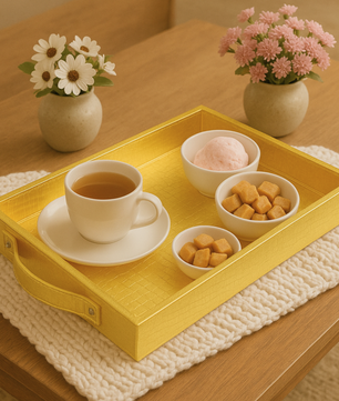 Vegan Leather Rectangular Serving Tray with Handles-Gold