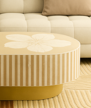 Inlay Jordan Oval Shape Coffee Table - Hibiscus