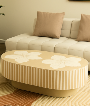 Inlay Jordan Oval Shape Coffee Table - Hibiscus