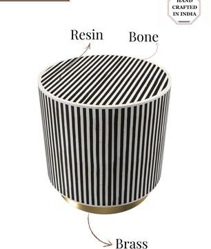 Inlay Drum Side Table with Base - Waterfall