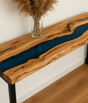 Epoxy Resin Console Table, Live Edge Wood Narrow Entryway Table