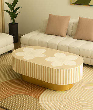 Inlay Jordan Oval Shape Coffee Table - Hibiscus