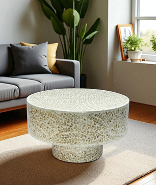 Mother of Pearl Round White Coffee Table- Cleo