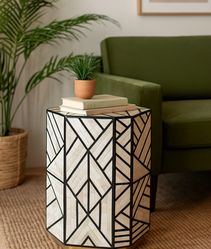Inlay Drum Side Table