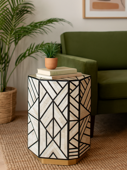 Inlay Drum Side Table