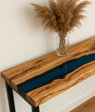 Epoxy Resin Console Table, Live Edge Wood Narrow Entryway Table