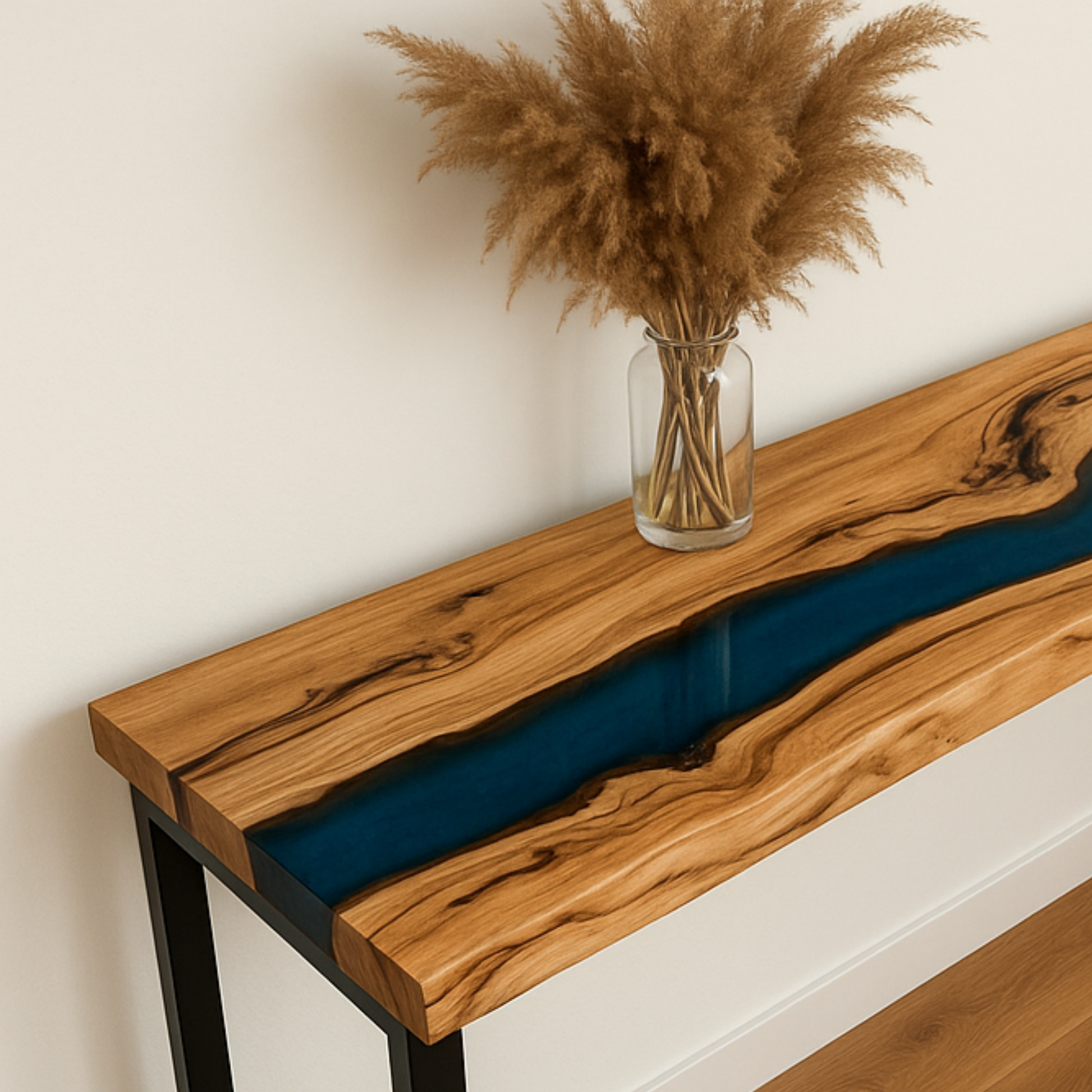 Epoxy Resin Console Table, Live Edge Wood Narrow Entryway Table