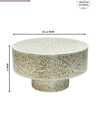 Mother of Pearl Round White Coffee Table- Cleo