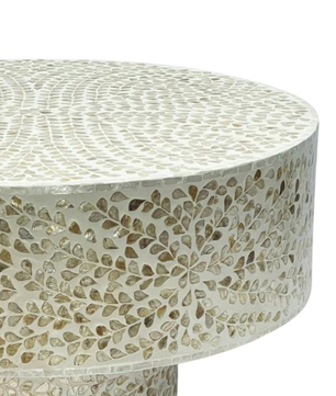 Mother of Pearl Round White Coffee Table- Cleo