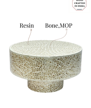 Mother of Pearl Round White Coffee Table- Cleo