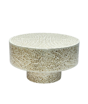 Mother of Pearl Round White Coffee Table- Cleo