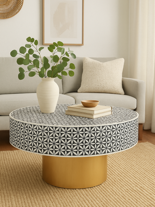 Inlay Round Coffee Table-Geometric Floral