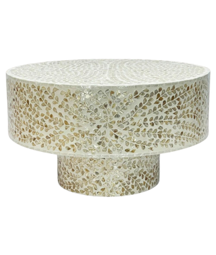 Mother of Pearl Round White Coffee Table- Cleo