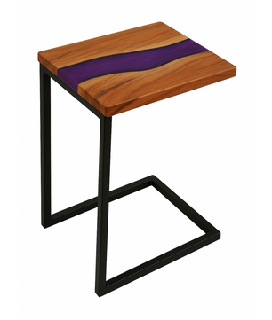 Teak Wood Epoxy End Table – Violet Resin Finish