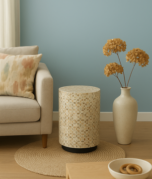 Mother of Pearl Inlay Drum Side Table- Nemo