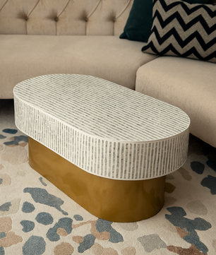 Mother of Pearl Round White Coffee Table- Cleo
