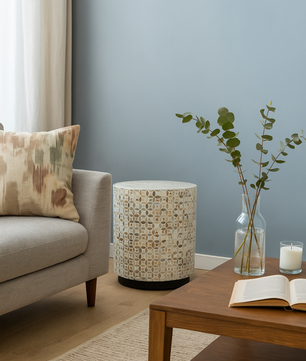Mother of Pearl Inlay Drum Side Table- Nemo