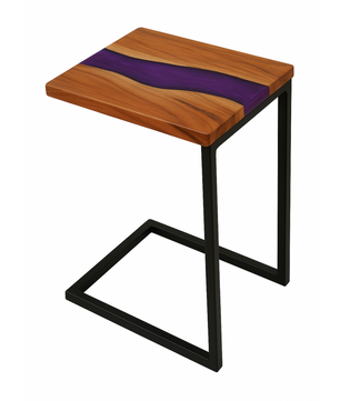Teak Wood Epoxy End Table – Violet Resin Finish