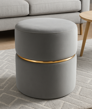Elegant Velvet Pouf with Gold Accent