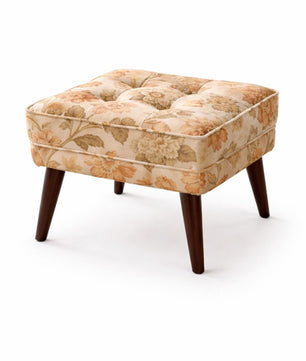 Floral Upholstered Ottoman Stool with Sagwan Wooden Legs
