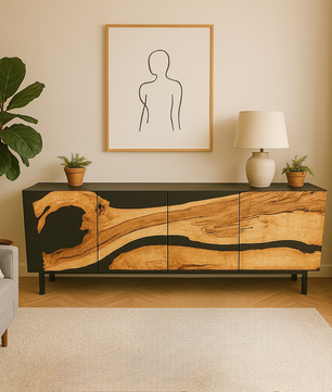 Modern Black Epoxy Buffet Cabinet