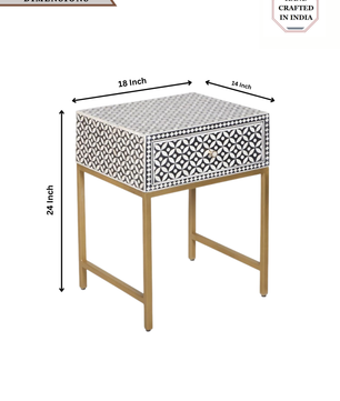 Inlay Bedside Table with Gold Legs - Geometric Floral