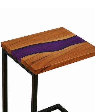 Teak Wood Epoxy End Table – Violet Resin Finish