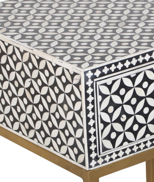 Inlay Bedside Table with Gold Legs - Geometric Floral
