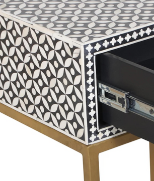 Inlay Bedside Table with Gold Legs - Geometric Floral