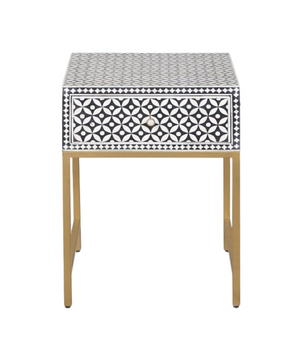 Inlay Bedside Table with Gold Legs - Geometric Floral