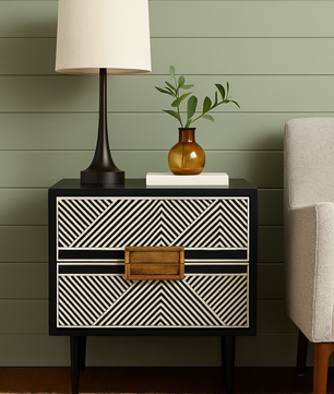 Inlay Tribal Bedside Table with Legs - Chevron