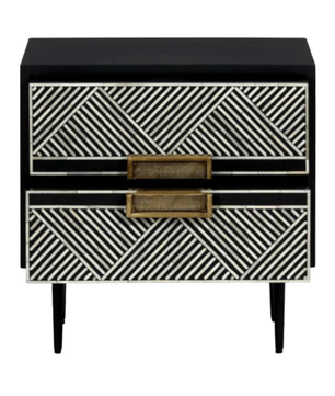Inlay Tribal Bedside Table with Legs - Chevron