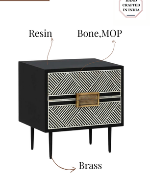 Inlay Tribal Bedside Table with Legs - Chevron