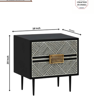Inlay Tribal Bedside Table with Legs - Chevron