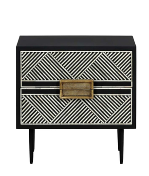 Inlay Tribal Bedside Table with Legs - Chevron