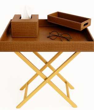 Pu Leather Foldable Tray with Metal Stand-Brown Croco