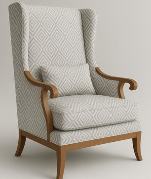 Premium Wingback Lounge Chair with Modern Geometric Velvet Fabric & Solid Wood Frame