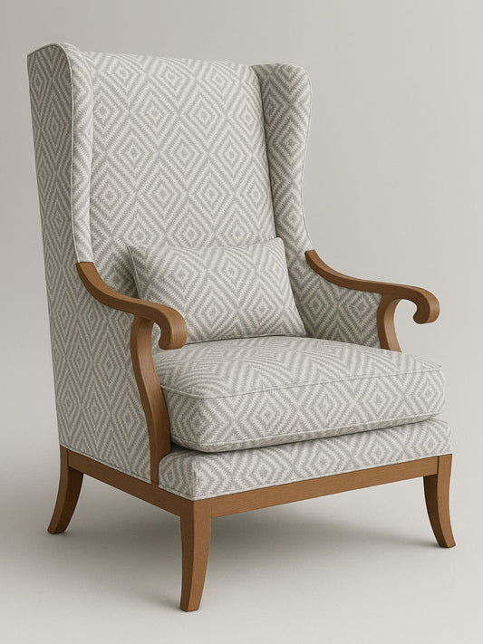 Premium Wingback Lounge Chair with Modern Geometric Velvet Fabric & Solid Wood Frame