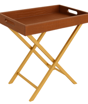 Pu Leather Foldable Tray with Metal Stand-Brown Croco
